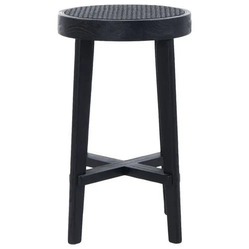 BS 0511 - Bar Stool - Byron Black Timber with Circular Black Rattan Seat