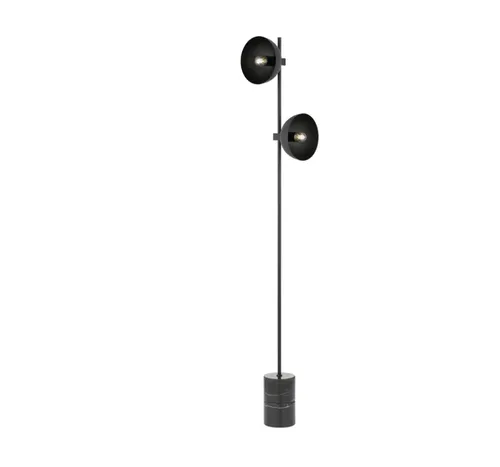FL 0071 - Floor Lamp - Black - Marble Base with 2 Domed Metal Shades
