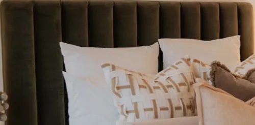 BH 0071 - Queen Bedhead - Panelled Plush Green Fabric