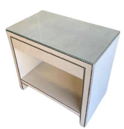 BST 0006 - Bedside Table - Beige & Glass-Top