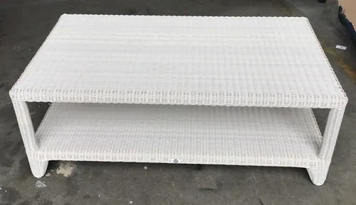 OD CT 7852 - Outdoor - Coffee Table - Vanilla Wicker Rectangle with Shelf