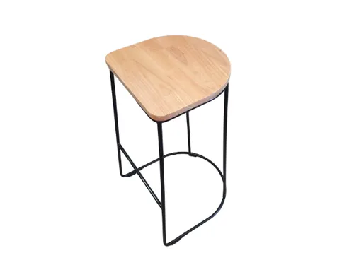 STL 0035 - Counter Stool - Natural Timber Seat with Black Wire Metal Legs