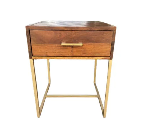 Red Cedar Herringbone Pattern Bedside Table & Gold Frame - BST 6045