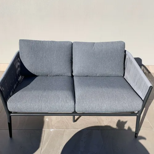 OD SF 1079 - Outdoor - Sofa - 2 Seater Charcoal Frame with Rope & Grey Cushions