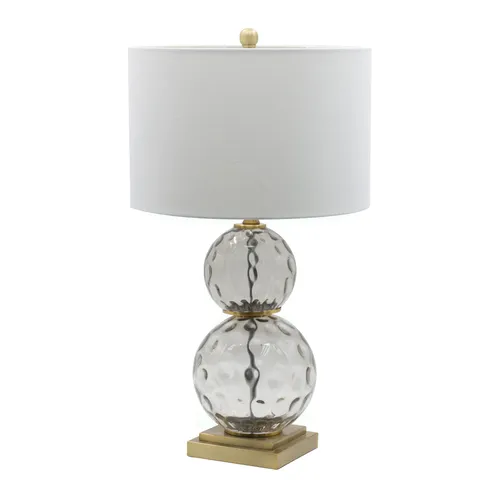 LP 0060 - Table Lamp - Stacked Dimpled Glass Sphere with Gold Trim & White Drum Shade