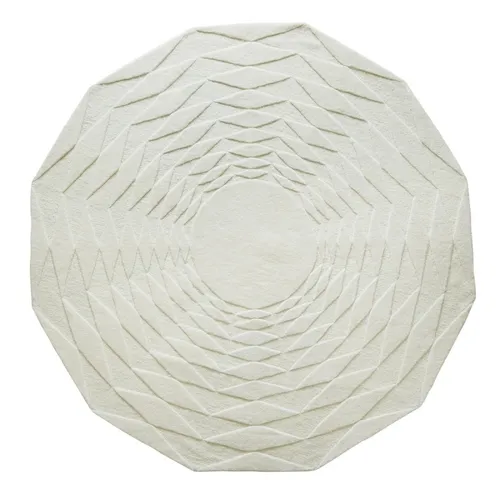 RG 0039 - Rug - Small - Round White with Cascading Geometric Patten