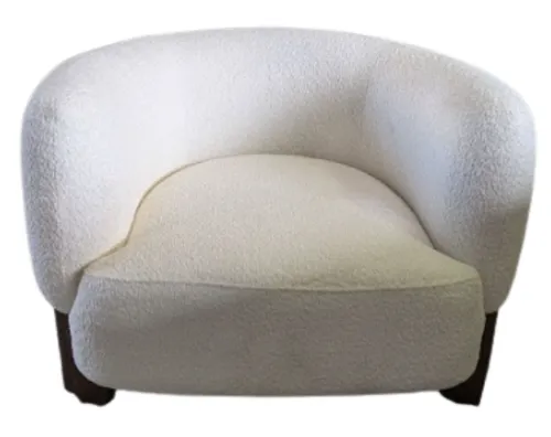 OC 1016 - Occasional Chair - Curved White Boucle with Timber Legs