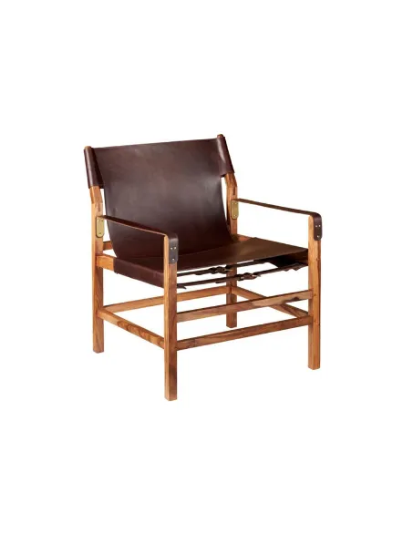 OC 0001 - Brown Leather & Wooden Frame Saddle Occasional Chair