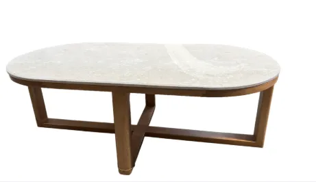 CT 1001 - Coffee Table -  Lima Rectangle Natural Timber Legs Lime Wash Stone Top 