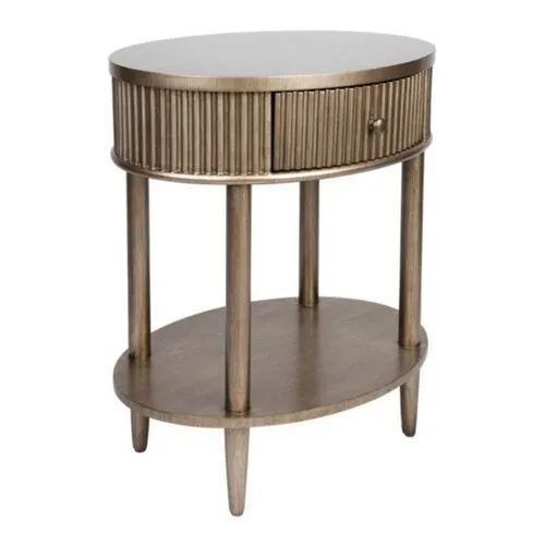Antique Gold Oval Single Drawer Fluted Bedside Table - BST 7794