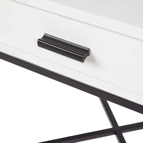 Single Drawer White Timber Bedside with Cross Black Metal Legs - BST 0045