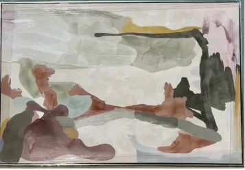 AW 0254 - Artwork - Large - Black & Silver Frame Abstract Canvas Green, Grey, White Tones