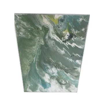 AW 0325 - Artwork - Large - Green & White Milky Wave Canvas in White Frame