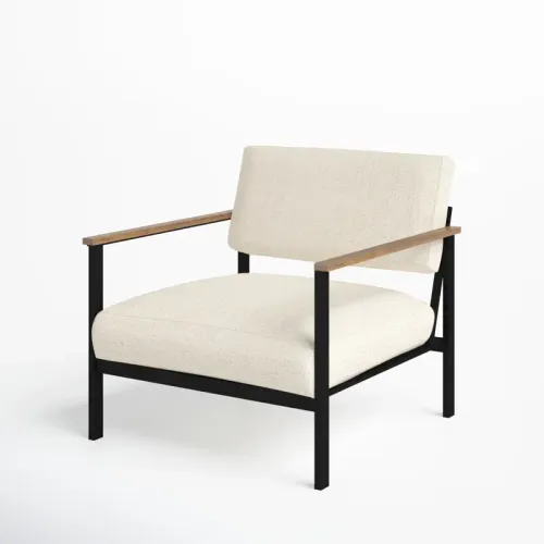 OC 0098 - Occasional Chair - Cream Woven Fabric with Black Frame & Timber Arm 