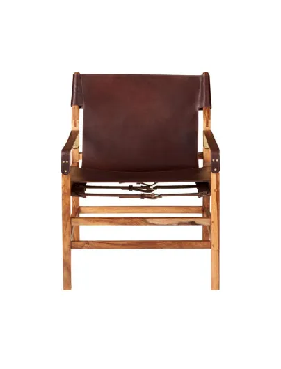 OC 0001 - Brown Leather & Wooden Frame Saddle Occasional Chair