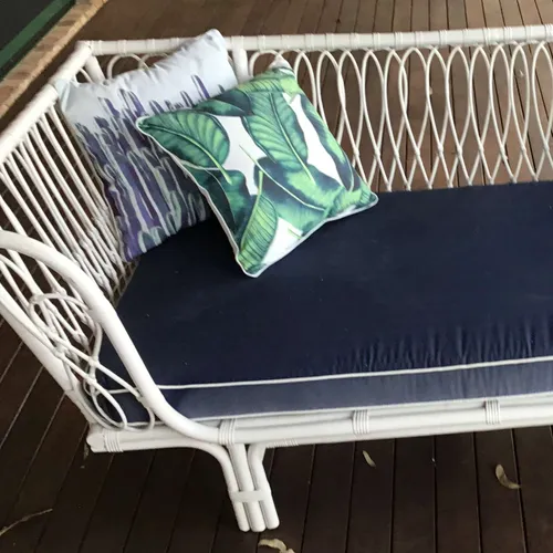 OD SF 7019 - Outdoor - Sofa - 3 Seater Sunset Range White Wicker with Blue Seat Cushion