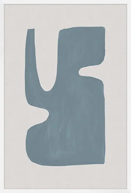 AW 0512B - Blue Cactus Shaped Print in Glass with White Frame II - Small Artwork