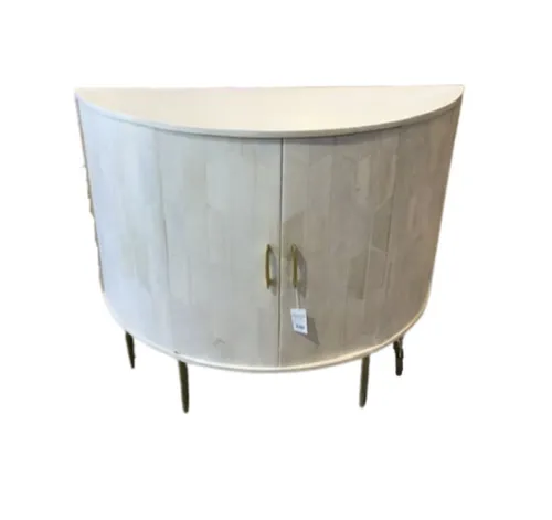 CN 9906 - Half Circle Brushed White Curved Cabinet with Marble Top on Gold Legs