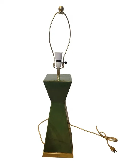 LP 5008 - Table Lamp - Angular Ceramic Green with Gold Trim & Beige Shade