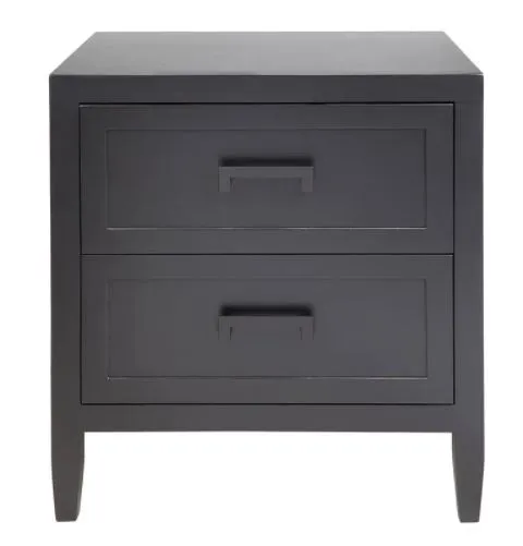 BST 7793 - Large Bedside Table - 2  Drawer - Black Timber with Gold Handles 