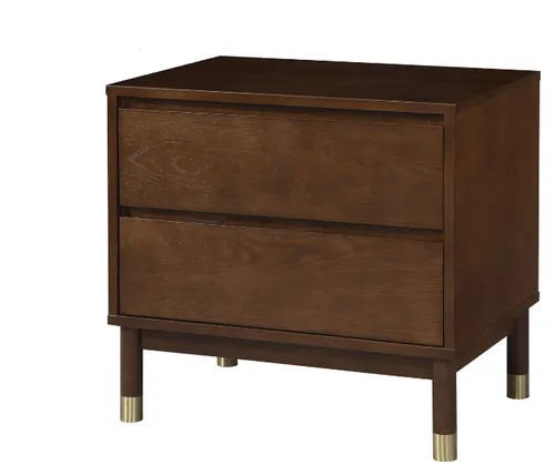 BST 0048 - Bedside Table - 2 Drawer - Walnut Timber with Gold Legs