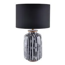 LP 7768 - Table Lamp - Black & White Ceramic Base with Black Drum Shade