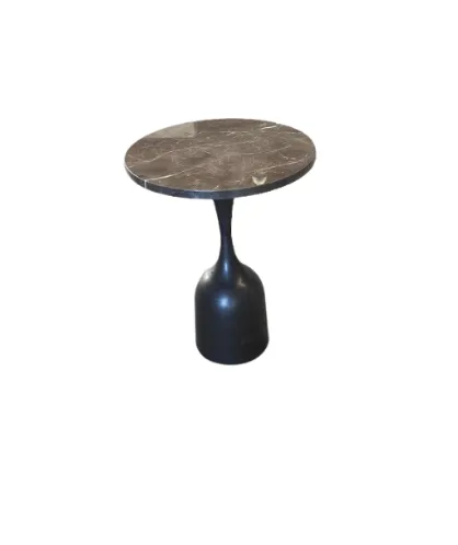 ST 0139 - Small Side Table - Iron Base with Brown Marble Top