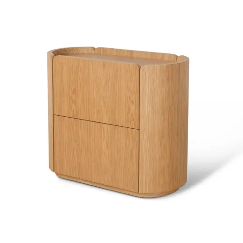 BST 0038 - Bedside Table - Natural Oak Veneer Contemporary 2 Drawer