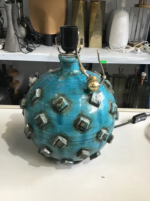 LP 6144 - Table Lamp - Spheric Blue & Brown with Cube Rivets