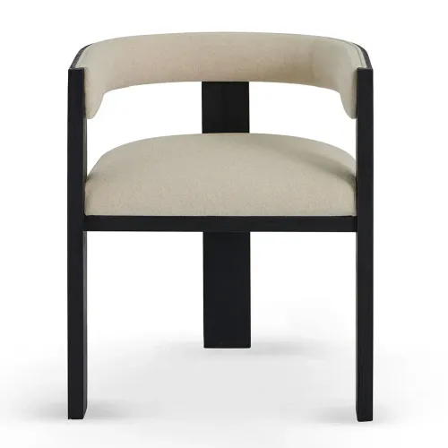 DC 0097 - Dining Chair - Light Beige Fabric on Black Timber Barrel Back Tripod Frame
