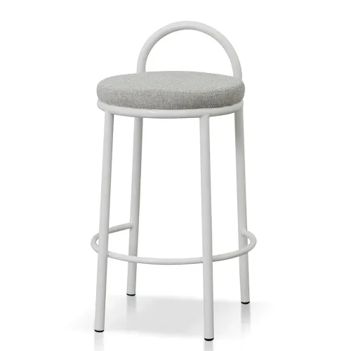 STL 0050 - Coastal Round Arch Back Counter Stool in White Metal with Grey Seat Cushion