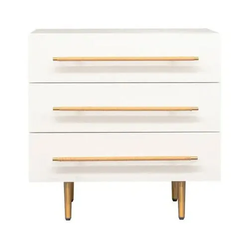 White Ashtree Veneer Large Bedside Table with Brushed Brass Handles - BST 0126