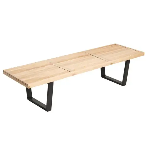 OTT 4028 - Ottoman - Natural Slatted Wood Bench with Black Legs