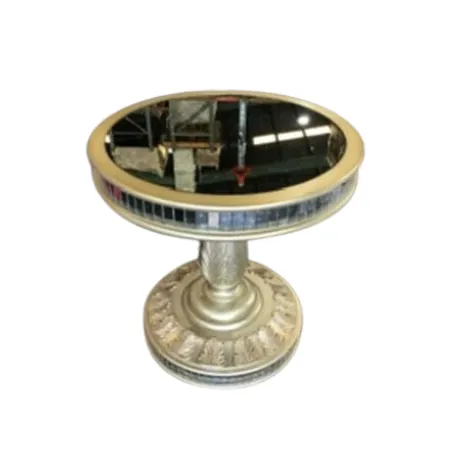 DT 9184 - Gold Circular Entry Table Pedestal with Mirrored Top