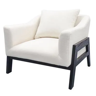 OC 0100 - Calypso Sienna White Linen Occasional Chair with Oak Arm Rests