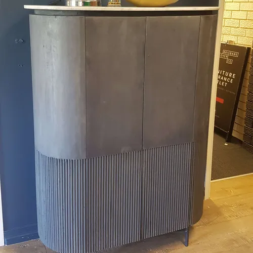 BF 1202 - Oval Shaped Charcoal Cabinet with Marble Top & Ribbed Panel Feature 