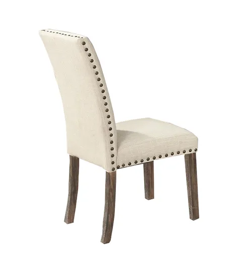 DC 9194 - Dining Chair - Light Grey Linen High-back with Silver Studs & Timber Legs