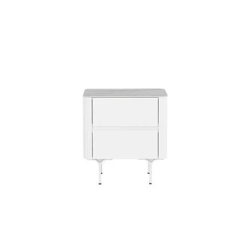 White Wood 2 Drawer Bedside Table with Sintered Stone Top - BST 0041