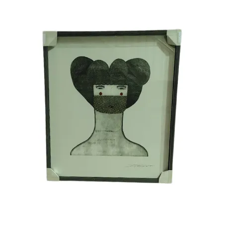 AW 0349B - Artwork - Large - Quirky Vailed Woman Print in Black Frame 