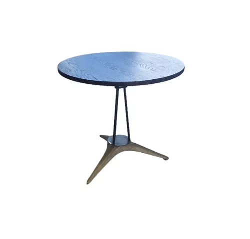 DT 4454  - Dining Table - Small Circular Black Wood Top with Concrete Tri-leg Base