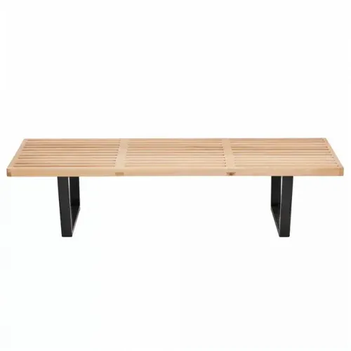 OTT 4028 - Ottoman - Natural Slatted Wood Bench with Black Legs