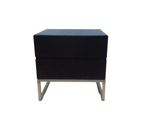 BST 0016 - Bedside Table - 2 Drawer - Black Wooden on Brushed Steel Frame