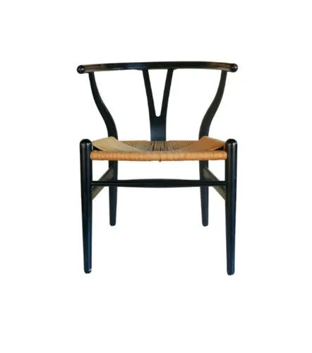 Wishbone Dining Chair in Black Wooden Frame with Natural Rope Seat - Set of 8