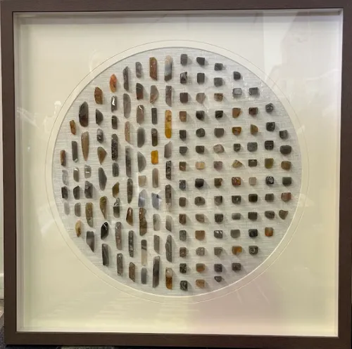 AW 0008 - Artwork - Small - Walnut Square Frame with Circular Stones Pattern 