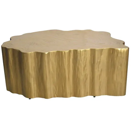 CT 0098 - Coffee Table - Natural Form Tree Bark Shape in Gold Finish