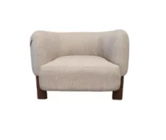 OC 0049 - Occasional Chair - Beige Mottled Fabric Large Curved Profile with Timber Feet