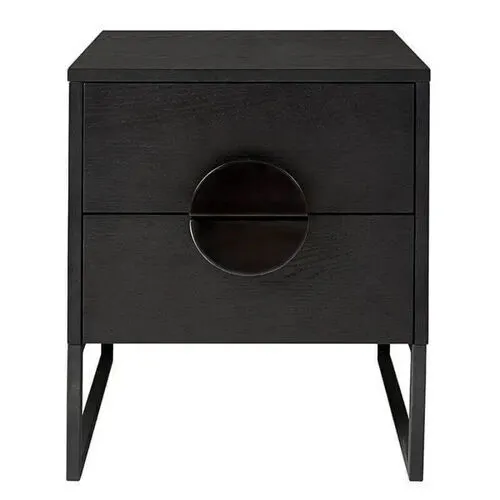 Black Wood Bedside Tables with Half Circle White Wash Handles - BST 6327