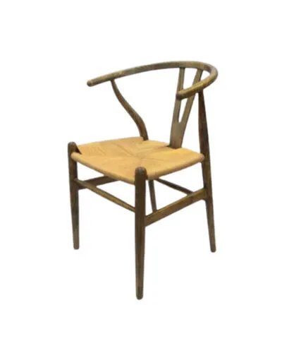Wooden Cupped Wishbone Dining Chair with Wicker Seat - Set of 6