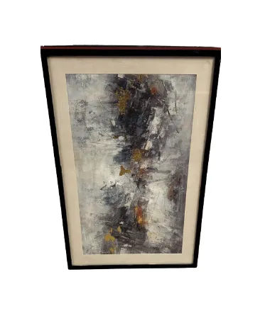 AW 0284 - Artwork - Medium - Black/Grey/White/Gold Abstract Oil Painting in Nutmeg Frame