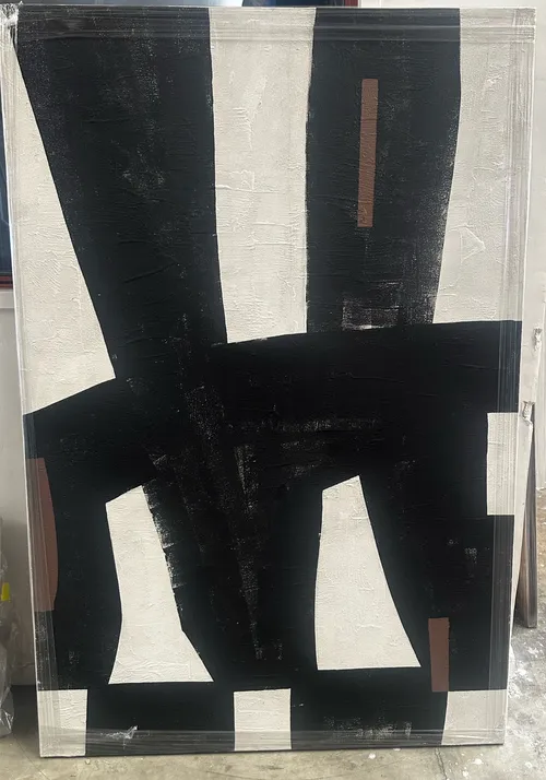 AW 0295 - White/Black & Brown Abstract Shapes Oversized Textured Canvas